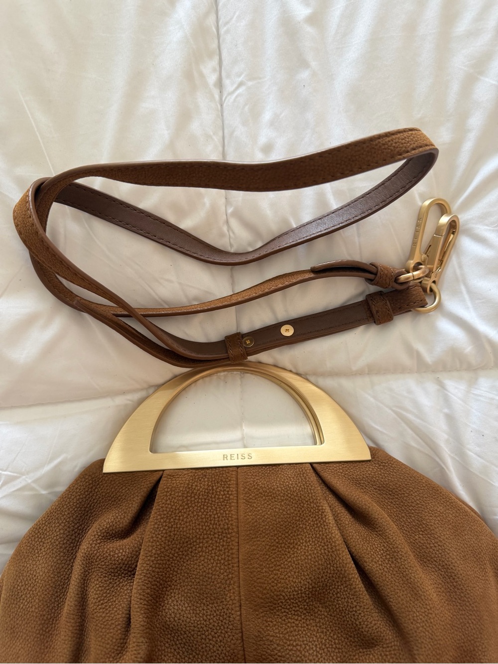 Reiss brown/tan clutch with crossbody strap. Used gently. - Picture 3 of 5